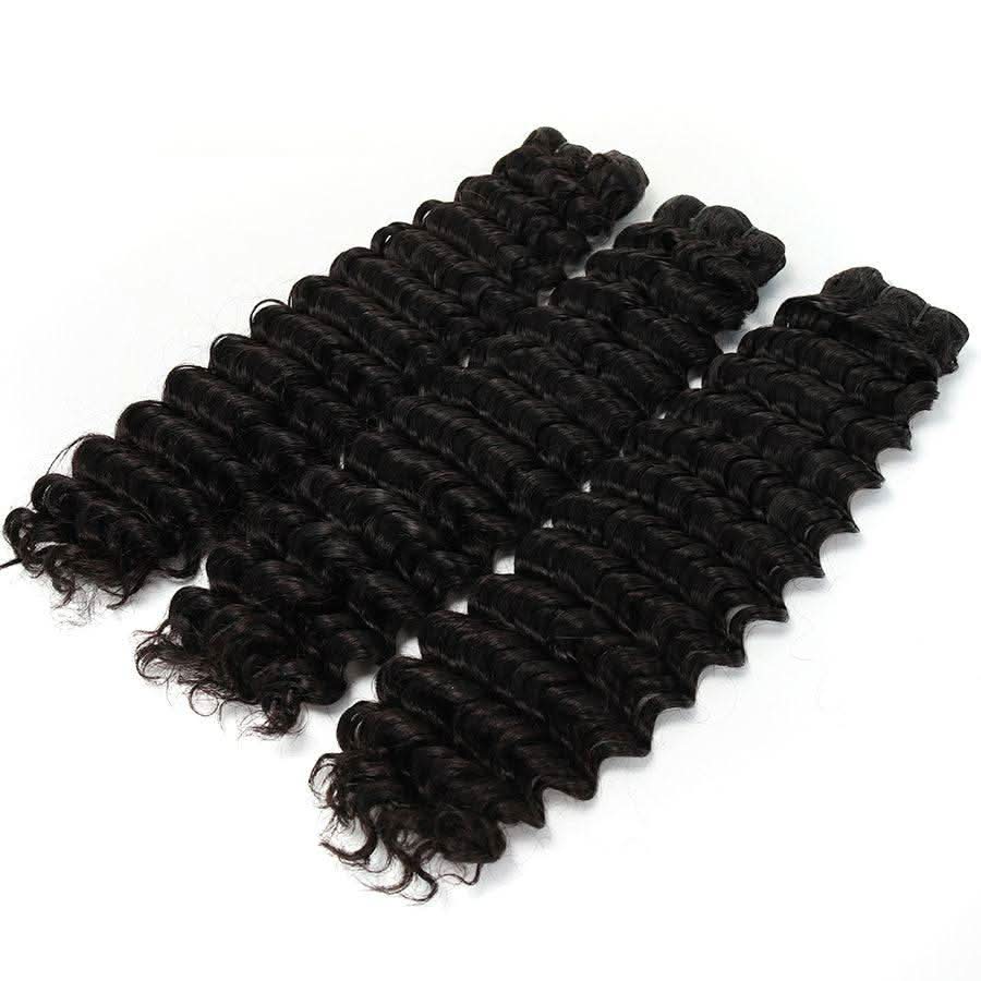 WOWANGEL Deep Wave Raw Hair Bundles Deal 3pcs 100% Human Virgin Hair Weaves - PrettyBull Limited