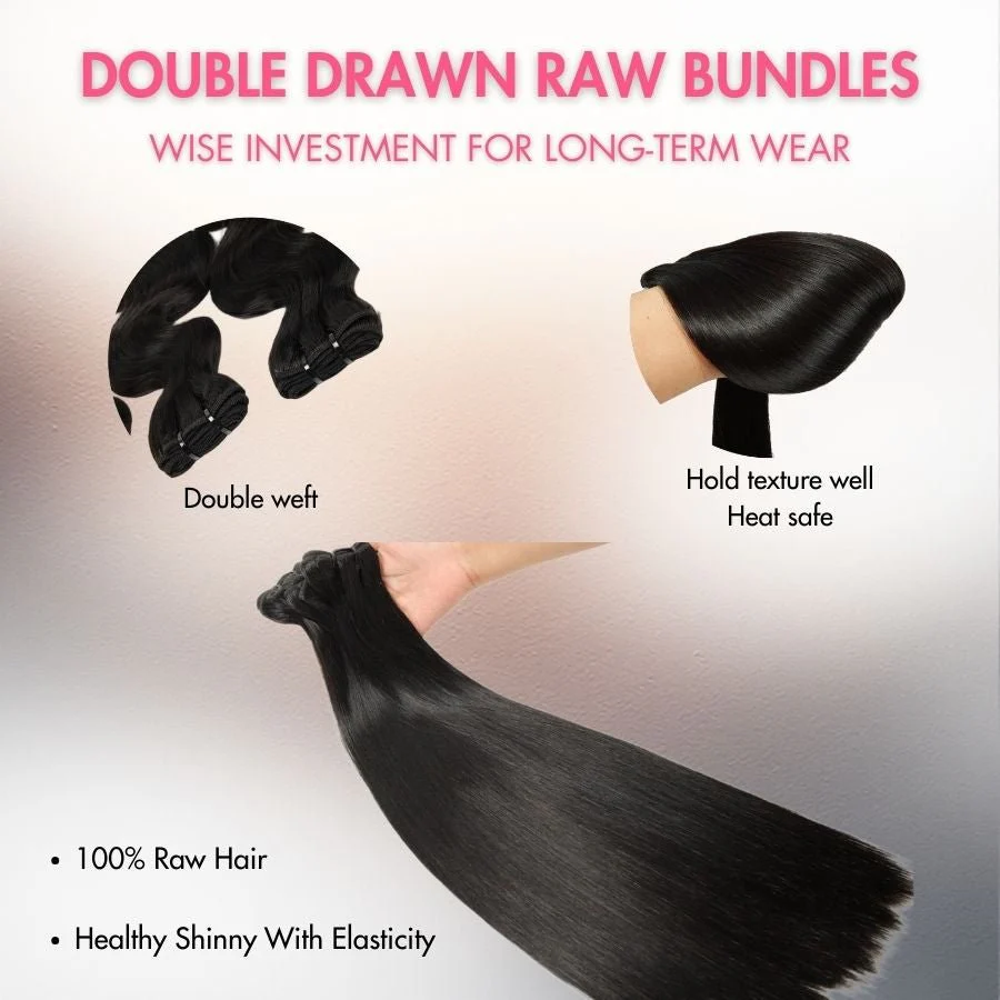 WOWANGEL European Raw Hair Bundles Straight Double Drawn Hair Weaves - PrettyBull Limited