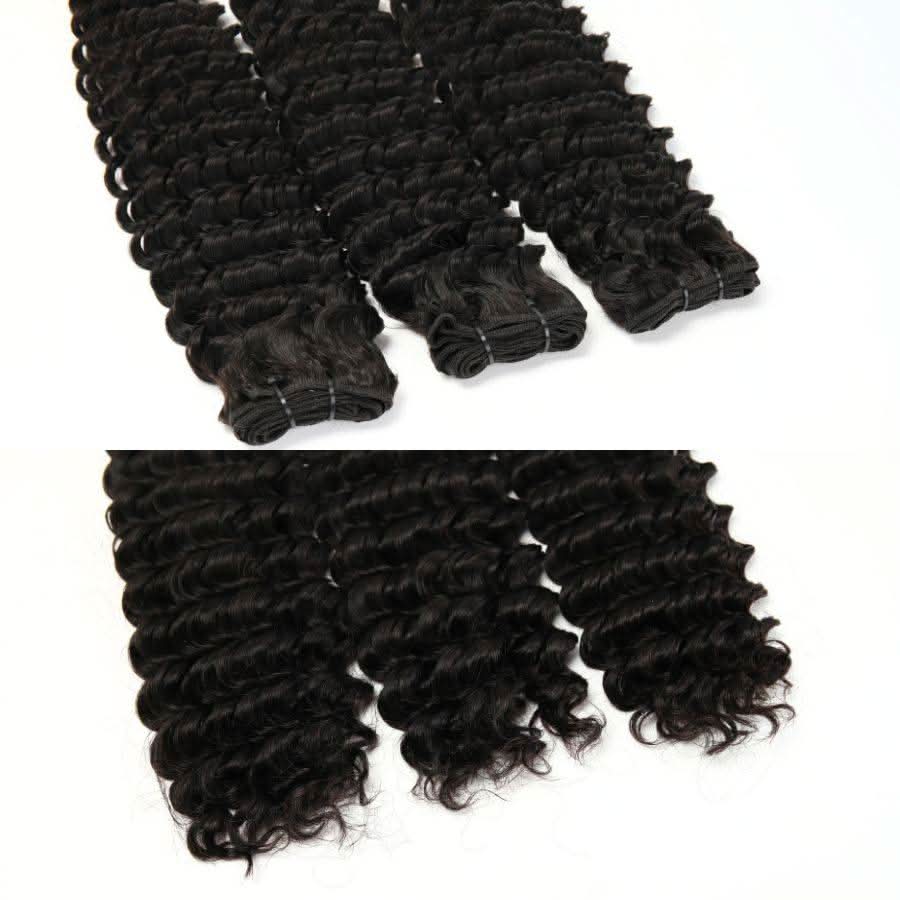 WOWANGEL Deep Wave Raw Hair Bundles Deal 3pcs 100% Human Virgin Hair Weaves - PrettyBull Limited