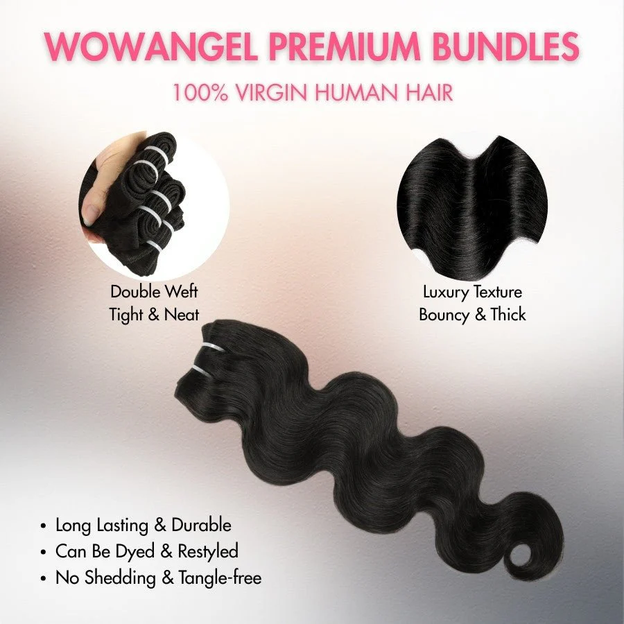 WOWANGEL Body Wave Raw Hair Bundles Deal 3pcs 100% Human Virgin Hair Weaves - PrettyBull Limited