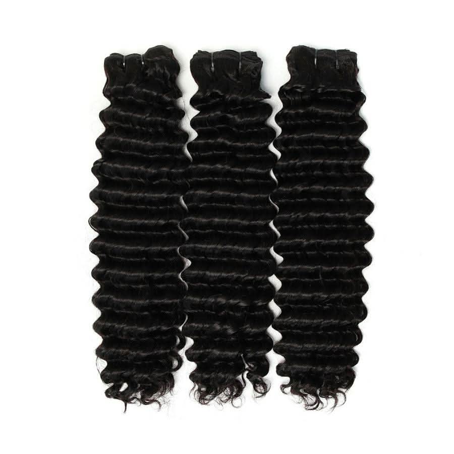 WOWANGEL Deep Wave Raw Hair Bundles Deal 3pcs 100% Human Virgin Hair Weaves - PrettyBull Limited