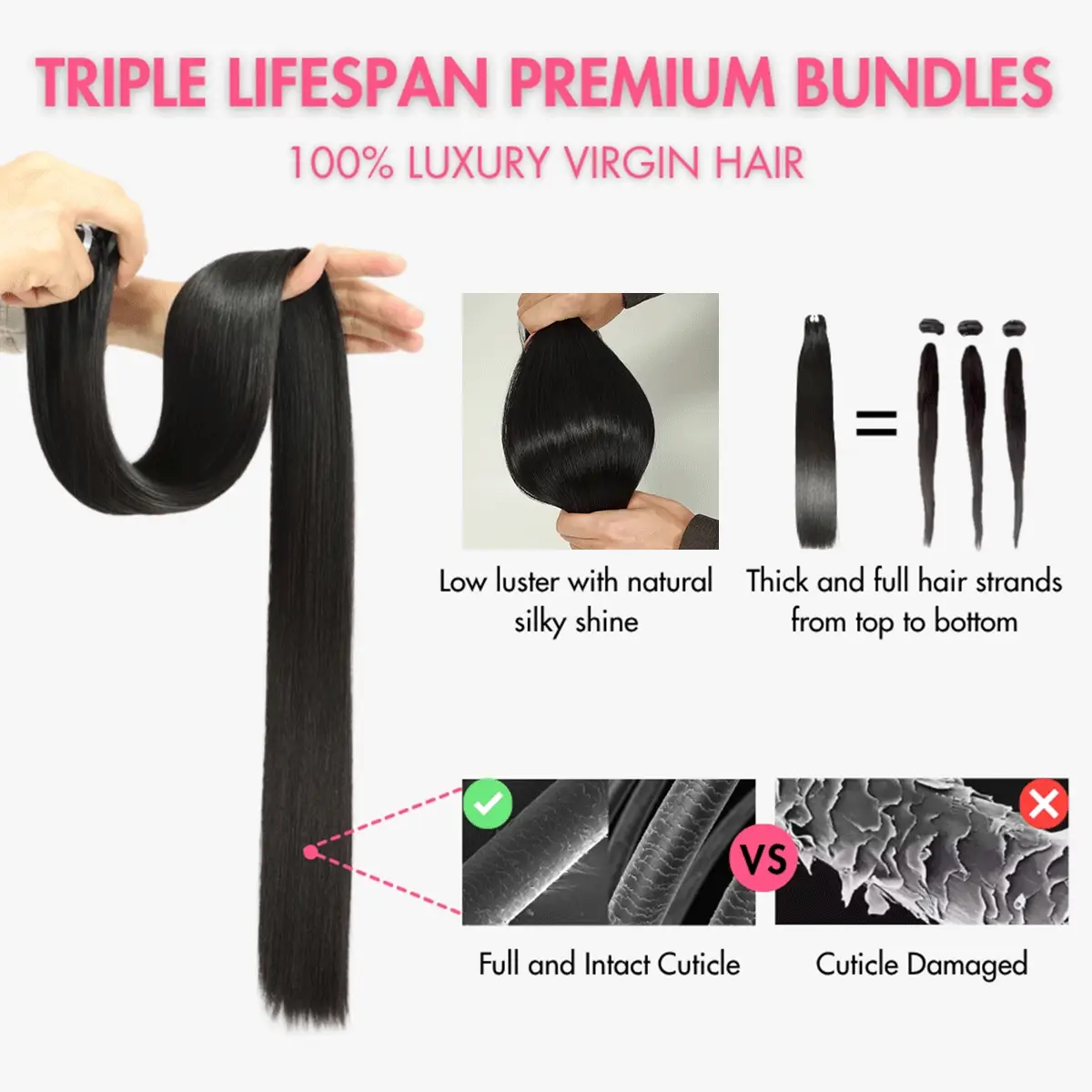 WOWANGEL 16A Super Double Drawn Vietnamese Bone Straight 100% Human Hair Weaves - PrettyBull Limited