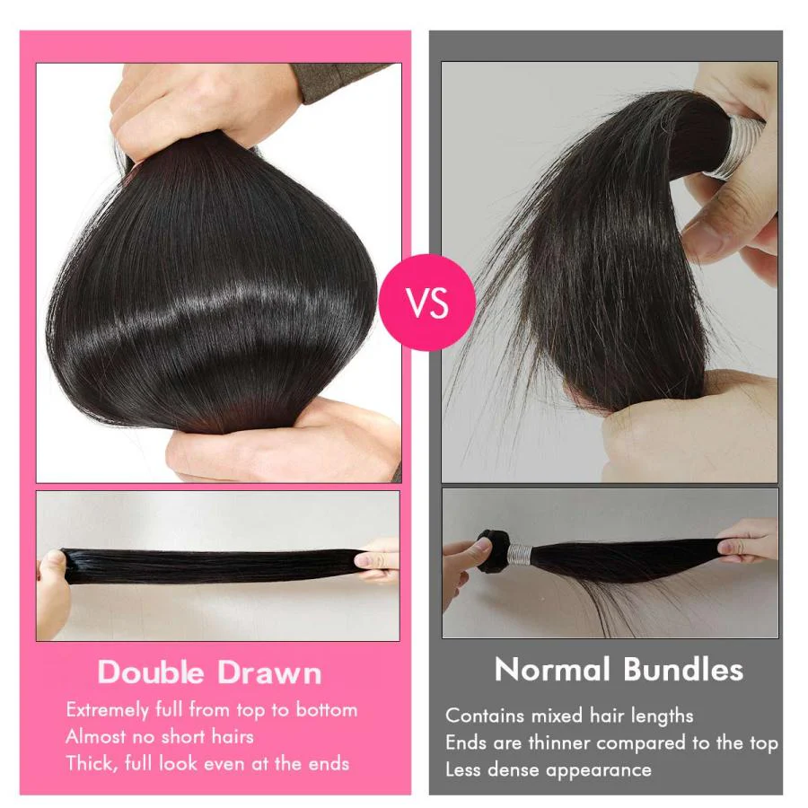 WOWANGEL European Raw Hair Bundles Straight Double Drawn Hair Weaves - PrettyBull Limited